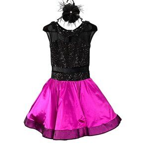 Weissman Dance Costume Pink Black Dress MA Retro Party Sequin Satin Tap Jazz